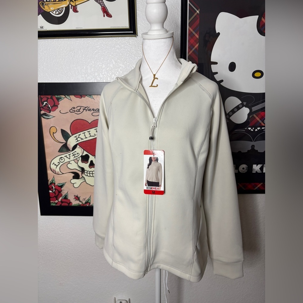 32 Degrees Heat Cream Full Zip Sweater Cozy Casual Athleisure